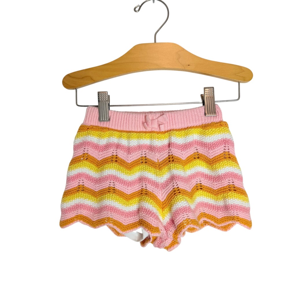 Haute Hippie Girls Pink Yellow Chevron Knit Scalloped Shorts 12M Baby